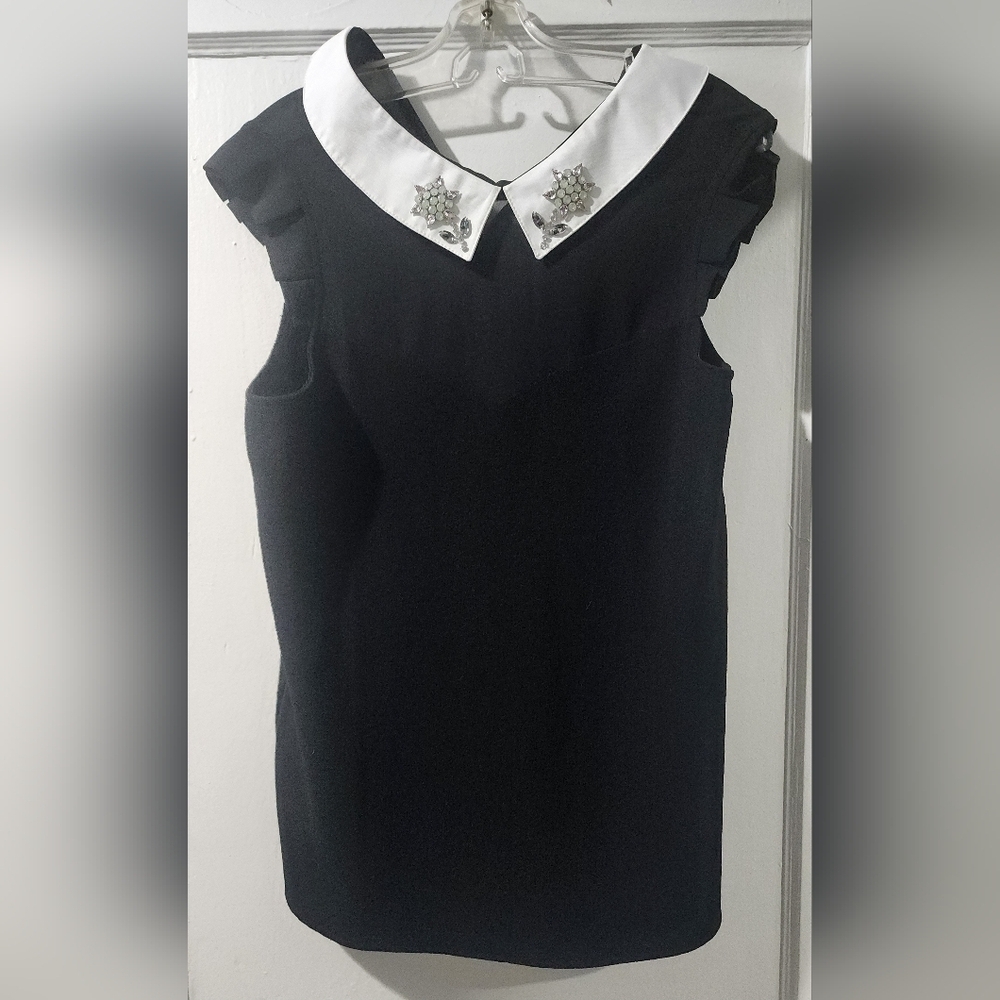 Monteau Black Blouse with White Collar size:M - Picture 2 of 5
